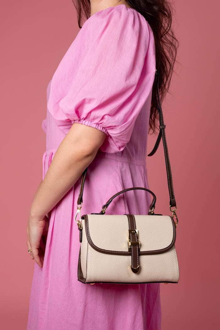 white leather flap handbag