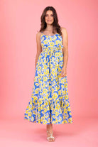 blue yellow floral dress