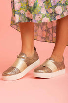 gold snakeskin scale print sneakers