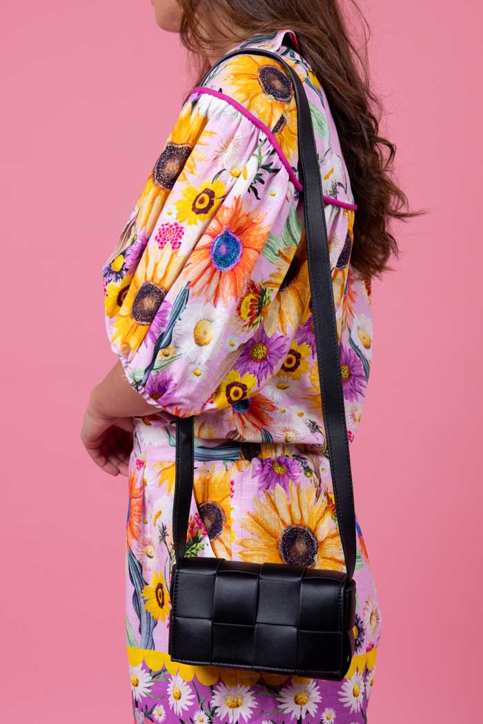 black leather handbag