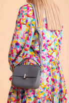 blue flap leather handbag