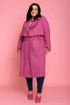 pink tweed trench coat plus size
