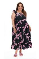 black floral maxi dress plus size