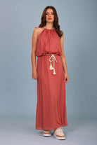 pink halter neck dress