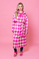 pink tartan trench coat plus size