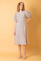 beige speckle midi dress