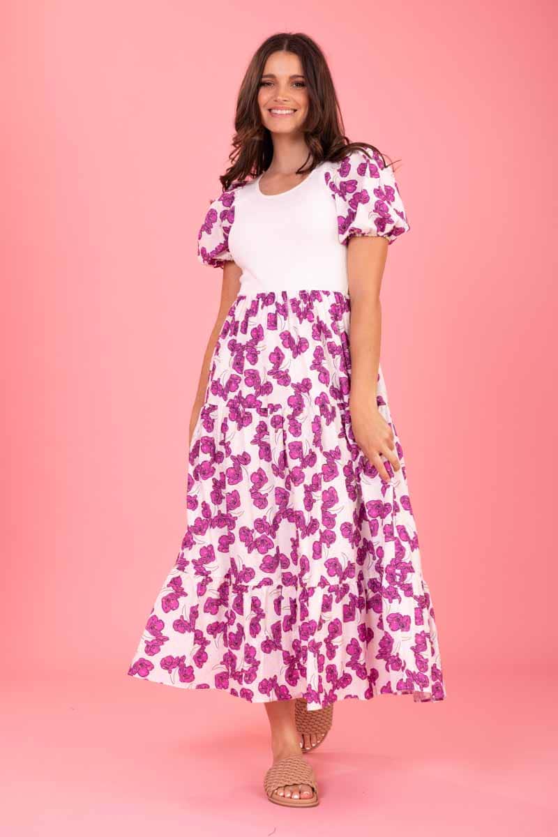 Hershey Midi Dress Cerise Floral – Augustine
