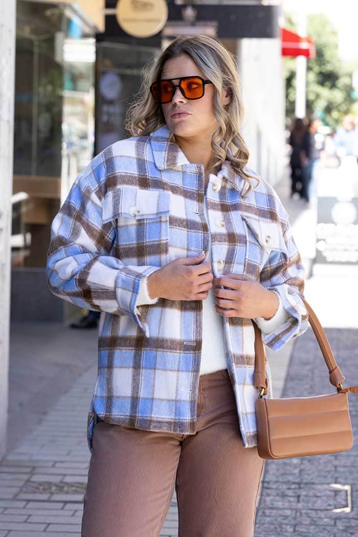 blue tartan shacket