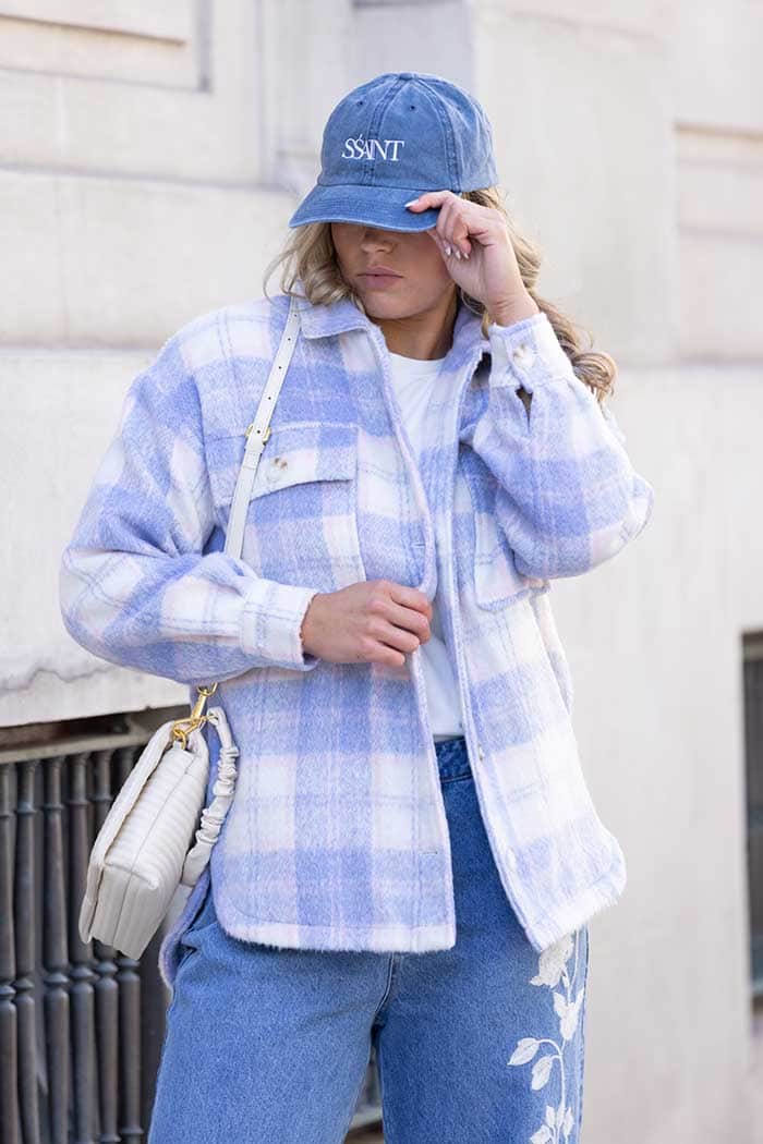 blue tartan shacket jacket plus size