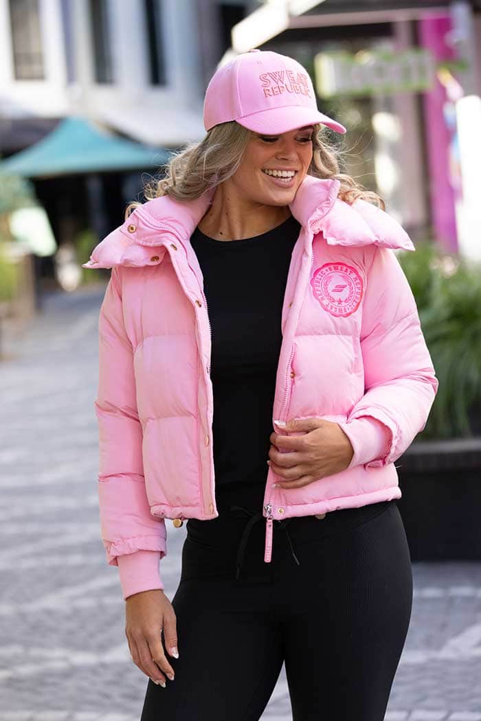 light pink puffer jacket