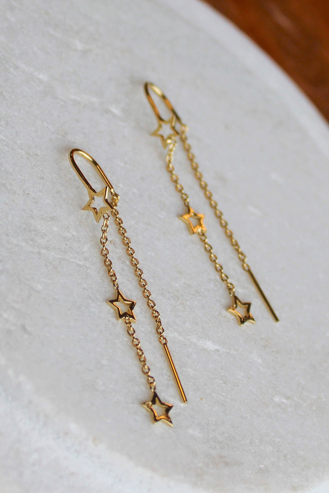 gold star chain thread earrings