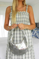 silver leather handbag