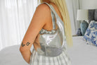 silver leather handbag