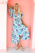 blue floral print mini skirt