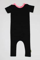 black and fluro pink baby romper