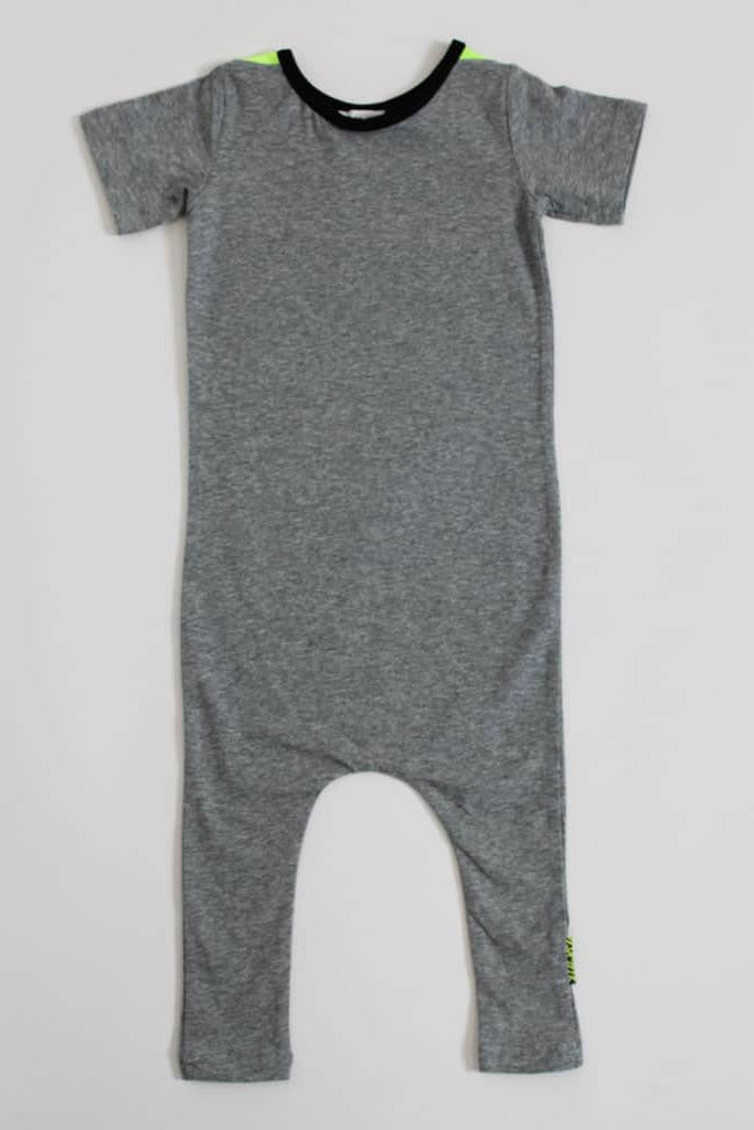 grey marle and fluro yellow baby romper