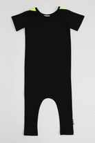 black and fluro yellow baby romper