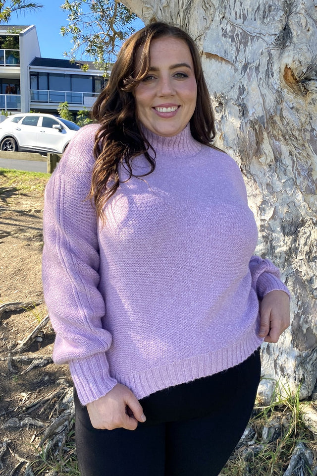 lilac woolen turtleneck sweater