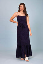 navy embroidered maxi dress