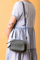 small khaki leather handbag