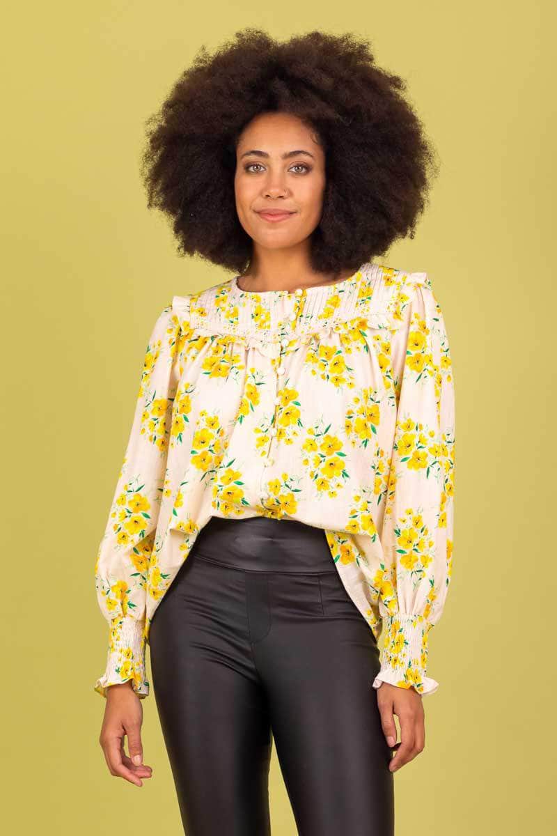 yellow floral top blouse