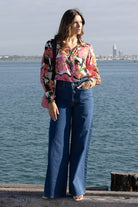 high waisted wide leg deep blue jeans