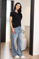 diamante wide leg blue denim jeans