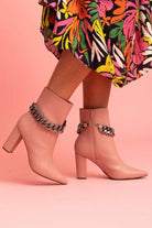 blush pink boot heel metal chain