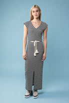 striped black maxi dress