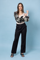 black pintucked suit pant