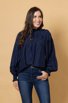 navy gathered blouse plus size