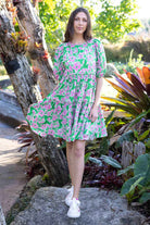 green floral puffy sleeve dress