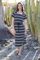 black stripe midi dress
