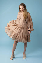 beige tiered midi dress