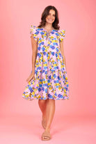 pink blue floral dress