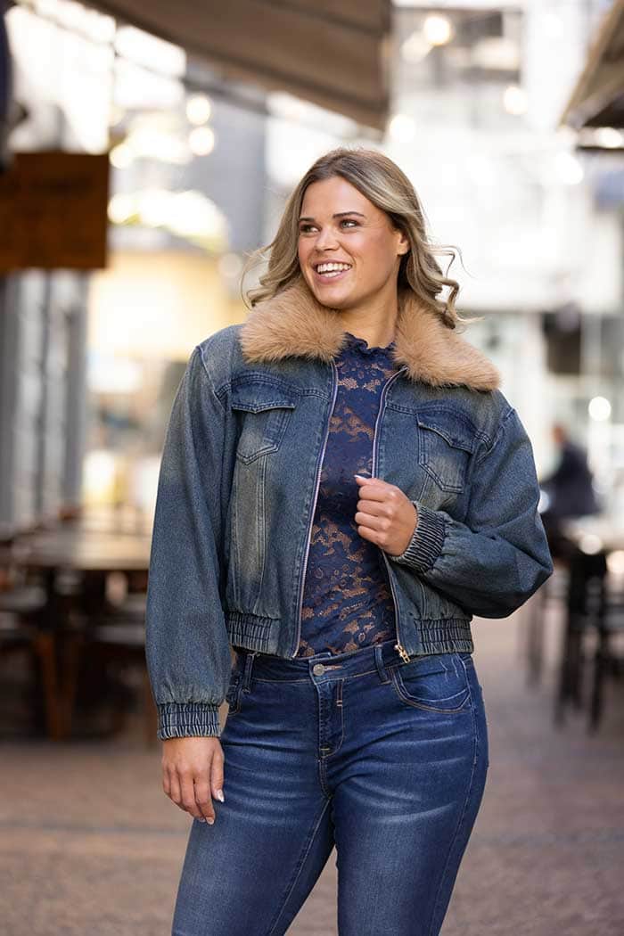 fur collar denim jacket