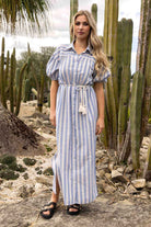 blue stripe maxi dress