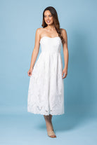 strapless white midi dress