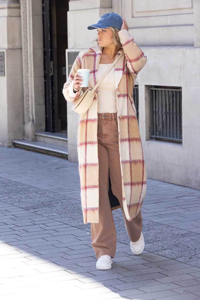 beige tartan coat