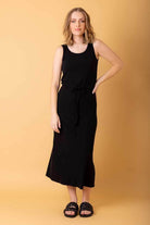 black drawstring maxi dress