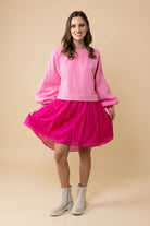 pink sweater midi dress