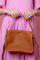 brown leather handbag