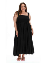 black shirred midi dress plus size