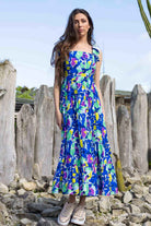 blue floral midi dress