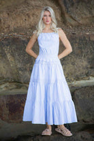 blue white stripe dress