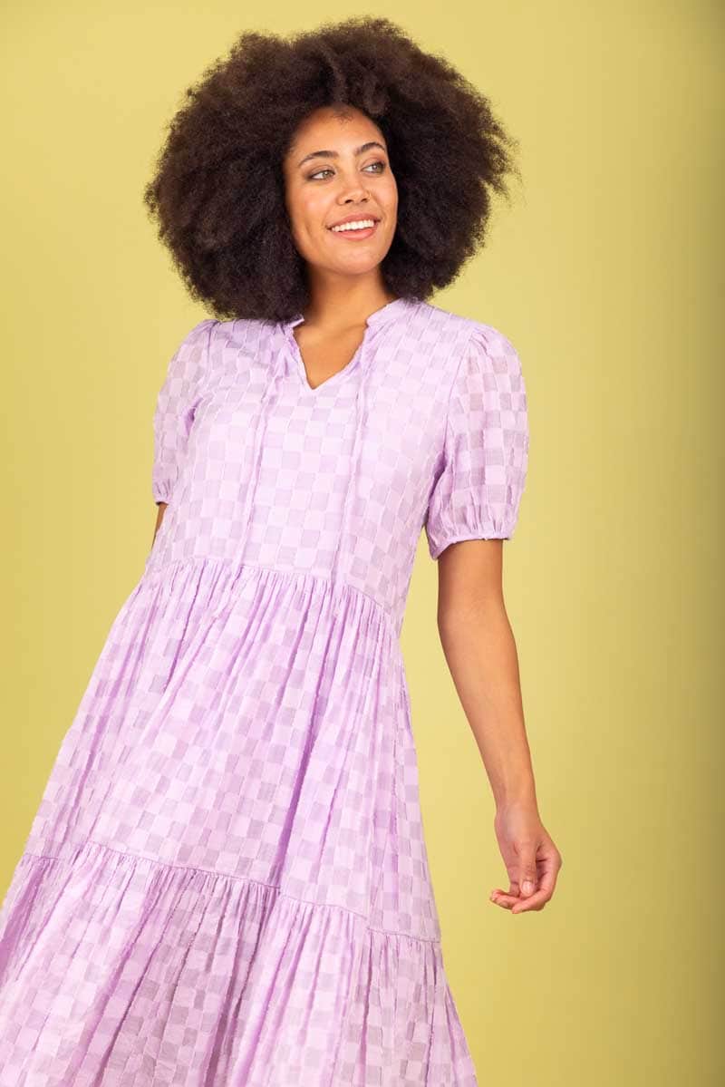 Mila Midi Dress Lilac Check – Augustine