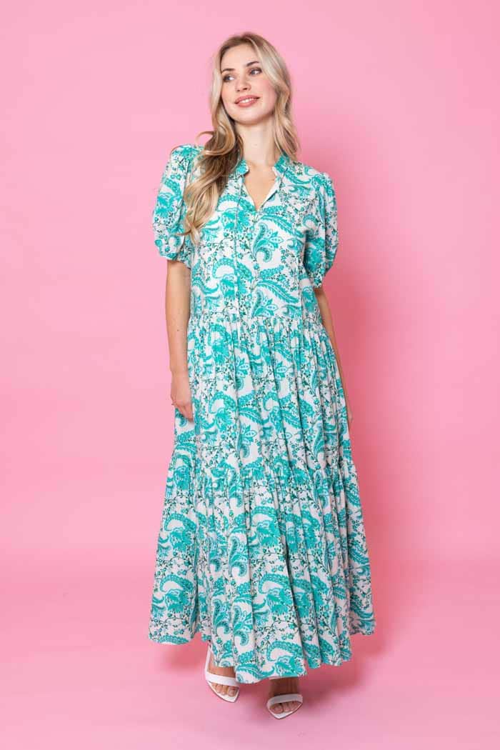 teal paisley midi dress 