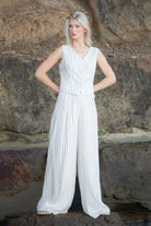 beige pinstripe pants suit