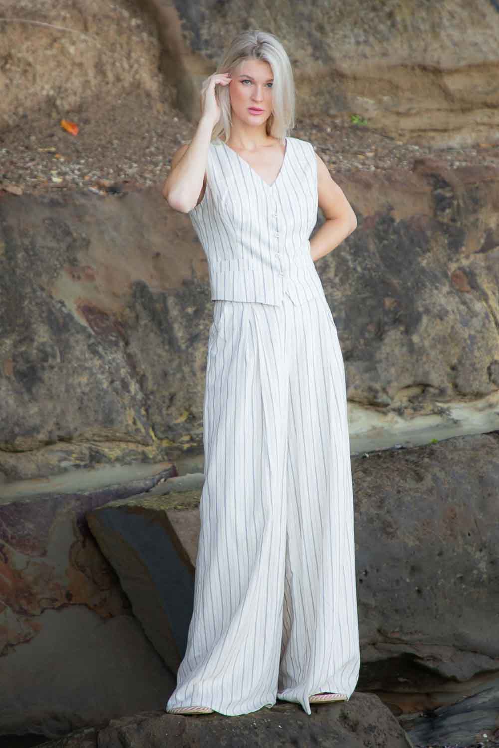 Muriwai Pants Beige Pinstripe – Augustine