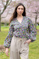 black floral blouse top